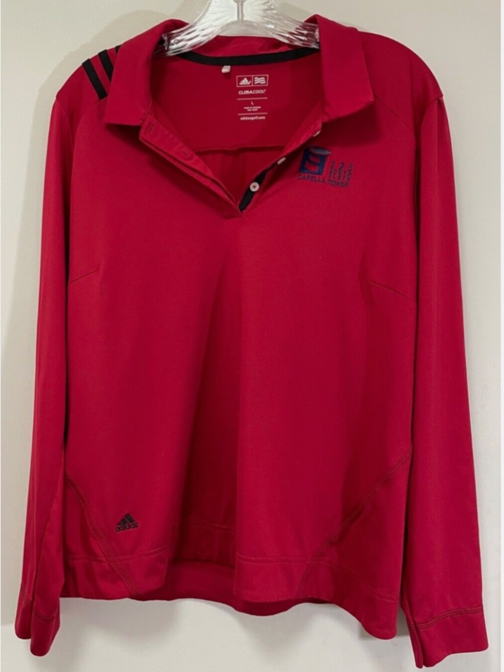 Adidas Women's Golf Shirt Size Large Climacool Long Sleeve Red Capella Tower MN